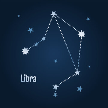 Libra zodiac star constellation in the night sky. Vector illustration