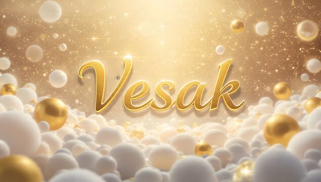 Golden Vesak Celebration Background with Glittering Orbs