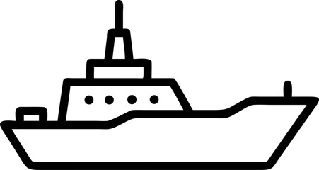 Fototapeta premium Military outline vector icon of naval ship, symbol of maritime defense and strategy.