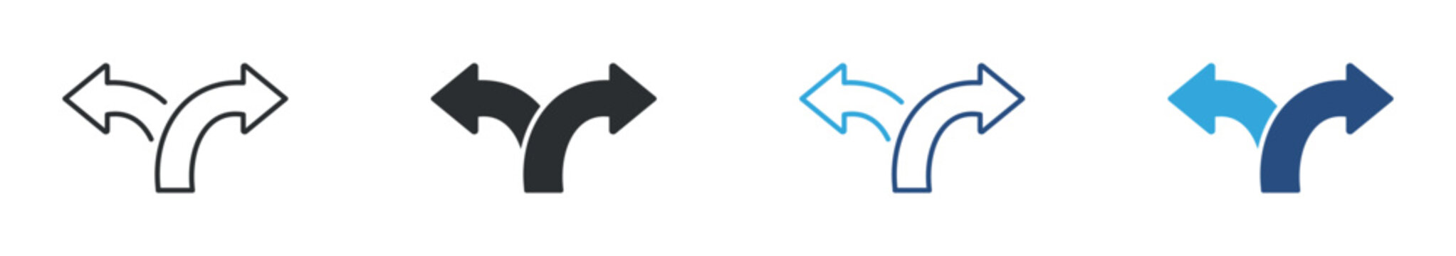 Two Way Direction Icon Set, Left Right Arrows, Navigation Choice and Decision Path Symbols, Vector Illustration