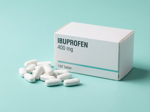 Ibuprofen 400mg Pain Relief Tablets and White Medicine Box