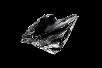 Naklejka premium Shimmering shard of mica: A striking close-up showcases a translucent mica shard against a stark backdrop, capturing the play of light and shadow