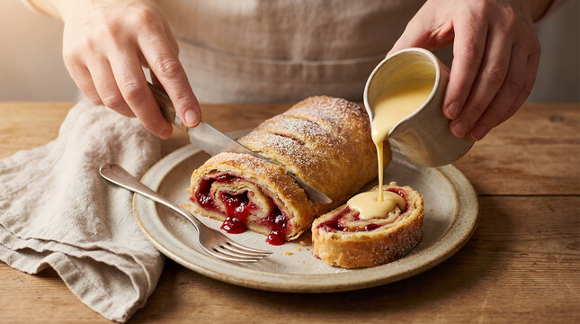 Traditional Jam Roly-Poly British Suet Pastry Dessert