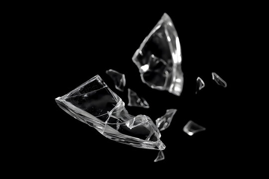 Shattered Reflections: A moment frozen in time as shards of glass cascade in an ethereal dance against a backdrop, revealing fragility.