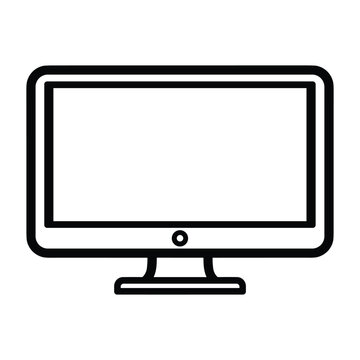 A black and white line art icon of a computer monitor or television screen on a stand.