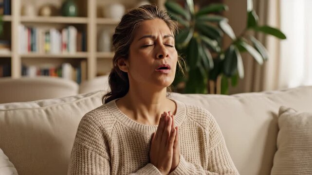 Woman Doing Breathing Exercises for Anxiety