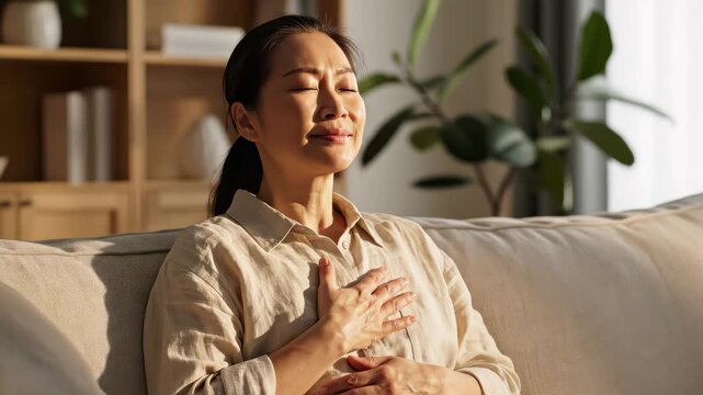 Woman Doing Breathing Exercises for Anxiety
