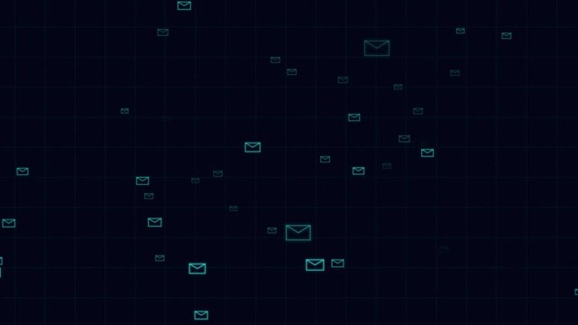 Digital Mail Icons Floating on Dark Grid Background Motion