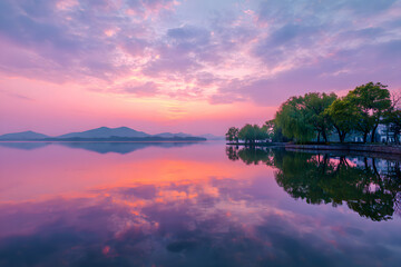 Obraz premium sunset on the lake