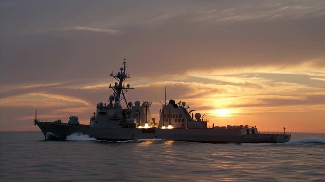 US Navy Guided Missile Destroyer Launches Missile Salute During Evening Exercise in the Pacific Ocean