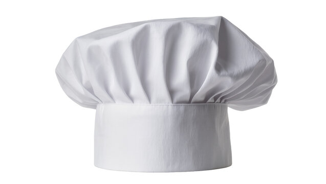 Puffy pleated chef s toque, showcasing crisp folds and a pristine white fabric texture