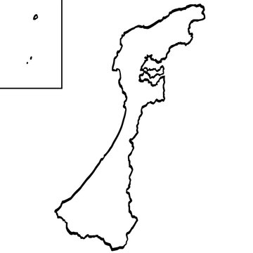 石川県地図 筆タッチ 和風 中部地方 日本 / A brushstroke map of Ishikawa Prefecture