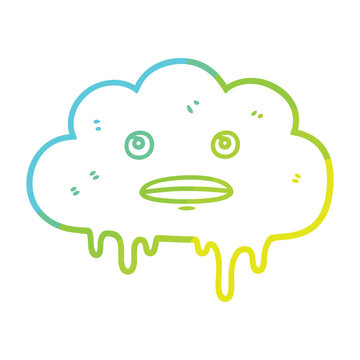 A simple cartoon illustration of a melting cloud character with a colorful gradient outline