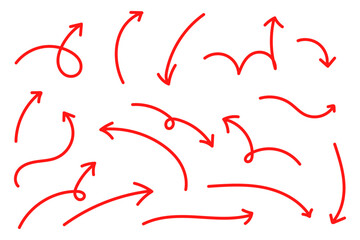 手描き風カーブ矢印セット シンプルな方向指示ラインアイコン素材集　赤 © fii