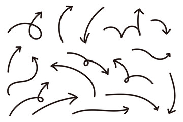 手描き風カーブ矢印セット シンプルな方向指示ラインアイコン素材集　黒 © fii