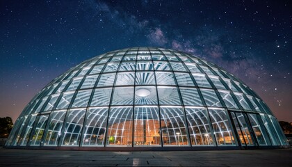 Obraz premium Glass Geodesic Dome Under Starry Night Sky