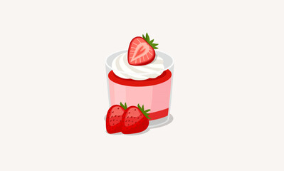 Strawberry Mousse Dessert in Glass with Whipped Cream and Fresh Fruit. © Akasha Design