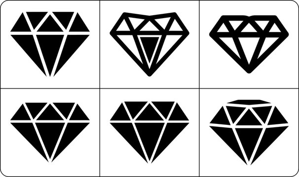 Six uniquely designed black and white diamond icons in bordered 2x3 grid