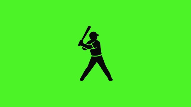 Baseball player swinging bat silhouette green.