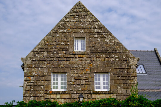 View of the tipical facade in the village of Locronan Brittany France