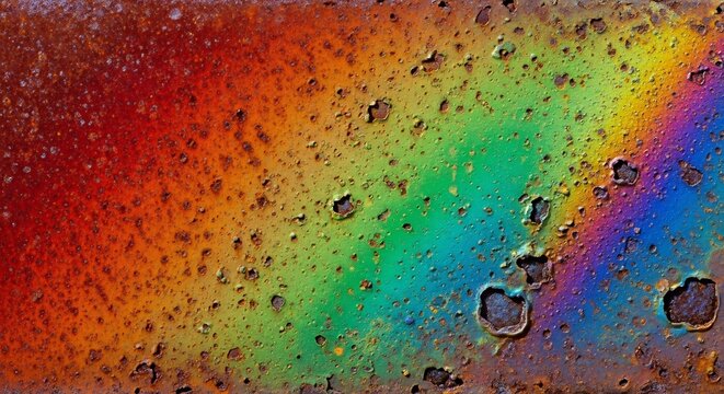 Abstract Rainbow Oil Slick Pattern with Bubbles Macro Shot.