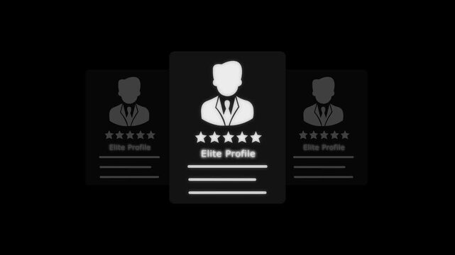 High-End Profile Rating Card UI for Corporate Management Design top tier excellence achievement ranking success five stars web design interface.