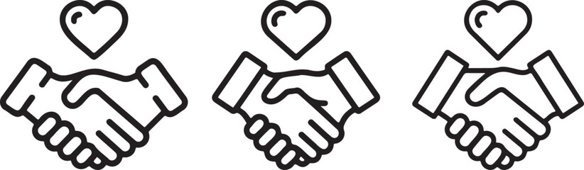 Obraz premium Handshake with Heart Symbols for Partnership and Love Vector on a White Background