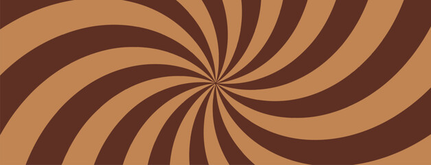 Spiral Candy Swirl Background, Ice Cream Chocolate Pattern. Sweet Graphic Lollipop Twist Bg. Retro Groovy Radial Sunburst Banner. Abstract Psychedelic Style.