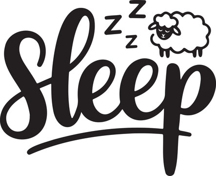 Sleep Word with Sheep and Zzz on White Background