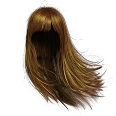 Fototapeta premium 3D rendered female straight hair with bangs, isolated on a transparent background