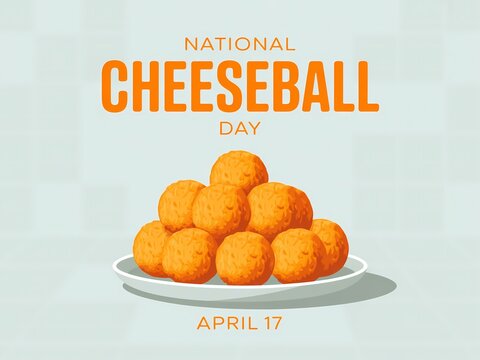 National cheeseball day illustration with plate of cheese balls on light blue background