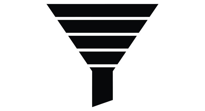Simple black funnel icon isolated on a white background depicting a narrowing shape