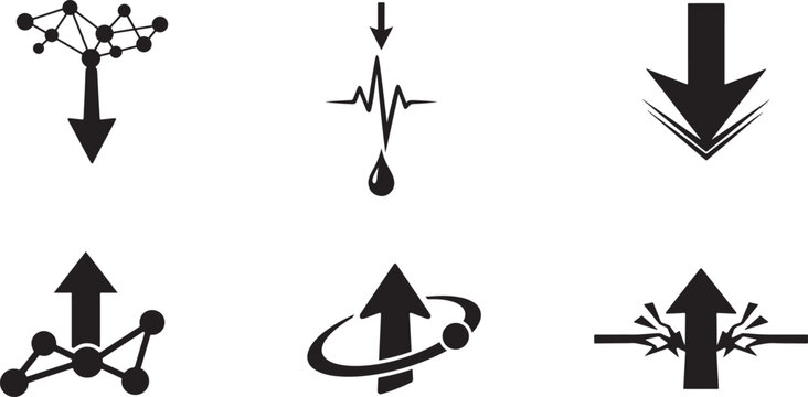 Increase decrease arrow icons for analytics dashboard finance business isolated