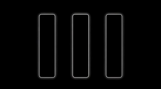 Three Vertical Bars Outline Graphic on Black Background.