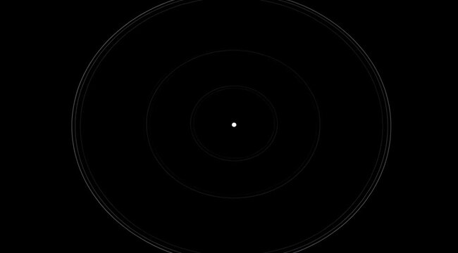 Abstract concentric circles and a central dot on black background.