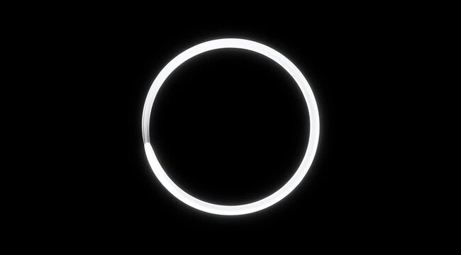 Abstract glowing white circle on black background animation loop.