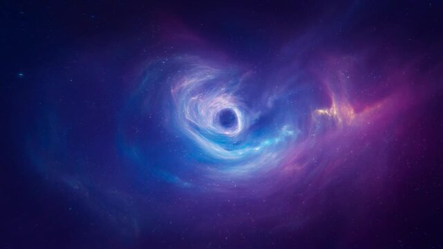 Mystical cosmic spiral of ethereal light surrounding a dark void in space