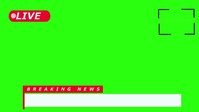 Breaking News lower third animation with green screen background and scrolling ticker. Perfect for live streams, news videos, and TV broadcast graphics.