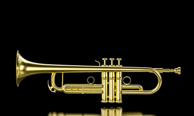 Obraz premium Golden brass trumpet 3d black background
