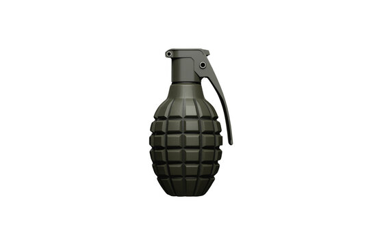 Hand grenade weapon with safety pin on transparent background
