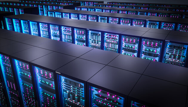 Server racks 3d modern data center