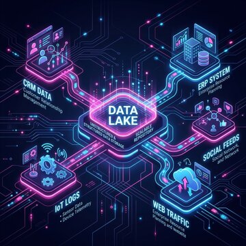 Data lake concept with various data sources and systems