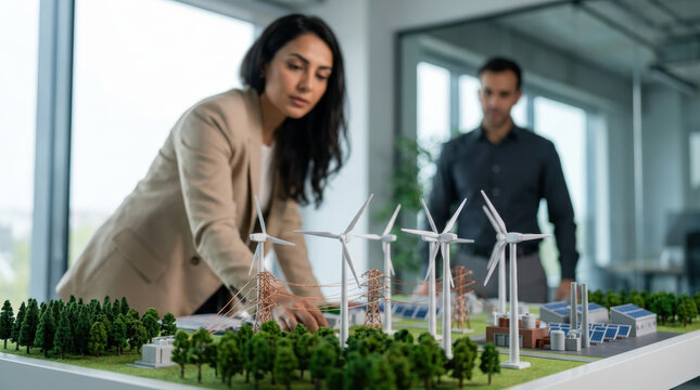 Large Tabletop Model of a Sustainable Power Grid Featuring Wind Turbines