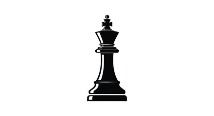 Fototapeta premium A stark black silhouette of a chess king stands prominently against a plain white background demonstrating power and strategy