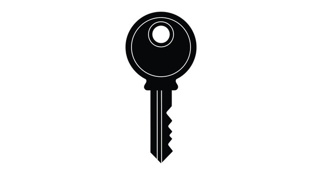 A simple graphic depicts a black key with a traditional tooth pattern presented as a stark silhouette