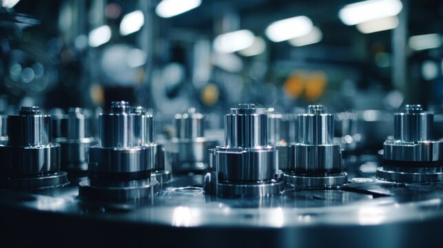 Close-up View of Precision Machinery Components in Industrial Setting