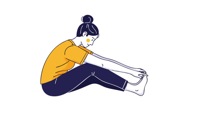 Young Woman Practicing Seated Forward Fold Yoga Pose Illustration
