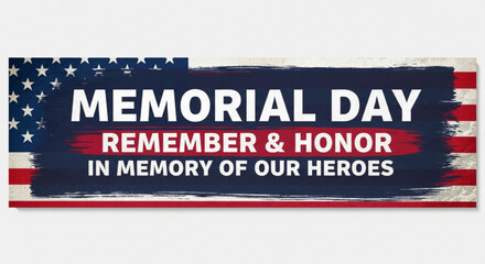Fototapeta premium Memorial day banner with patriotic american flag design and remember honor heroes text
