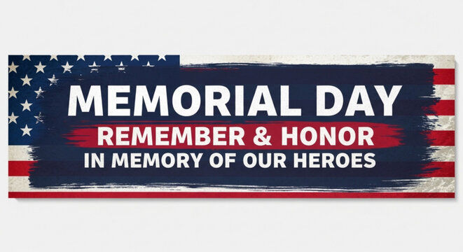 Memorial day banner with patriotic american flag design and remember honor heroes text