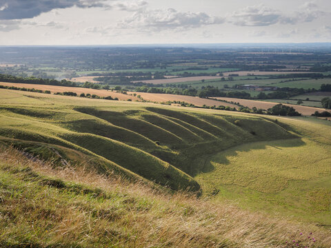 Just to the west of Dragon Hill, the steep sided coombe, or dry valley, known as The Manger, and legend has it that the Uffington White Horse goes there to feed, Oxfordshire, UK